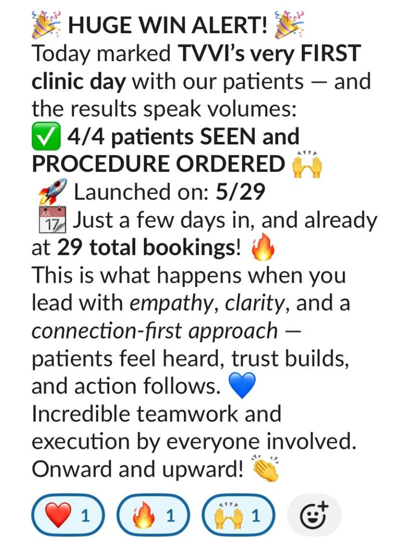 29 Bookings. 4-for-4 Procedures. In Week ONE.